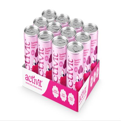 Activit Sparkling Flavoured Vitamin Water Blackcurrant, Apple & Raspberry & with B Vitamins B5, B6, B9, B12, Vitamin C, Vitamin D, Zinc & Magnesium Zero Sugar 12x 330ml Cans