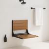 Home Aesthetics 18" ADA Compliant Folding Serena Teak Wood Shower Bench Seat, Matte Black Frame, Clear Coated for Extra Protection, Foldable Aluminum Wall-Mounted Fold Up Bathroom Stool Seating Chair view 2