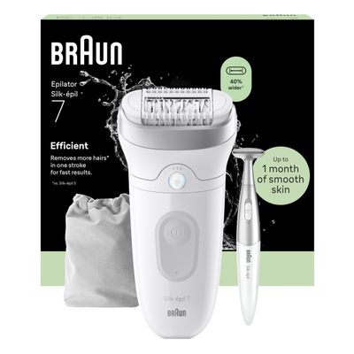 Braun Silk-pil 7 Epilator with Wide Head for Easy Hair Removal, Braun Epilator for Women, Wet & Dry, Lasting Smooth Skin, Bikini Trimmer Women, 7-210, White/Flamingo