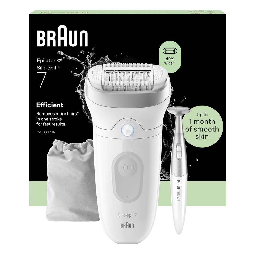 Braun Silk-pil 7 Epilator with Wide Head for Easy Hair Removal, Braun Epilator for Women, Wet & Dry, Lasting Smooth Skin, Bikini Trimmer Women, 7-210, White/Flamingo