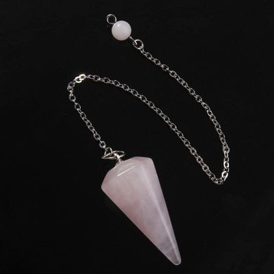 100-Argento Placcato Unico Naturale Rosa Quarzo rosa Hexagon Piramide Reiki Pendolo Del Pendente Chakra Gioielli Amuleto