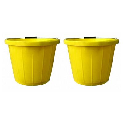 M1SS Set of 2- Yellow Plastic Builders Bucket 3 Gallon 14 Litre Water Mixing Storage Strong with Measuring Guide, Handle And Spout (Made in U.K)
