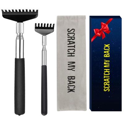 2 Pack Back Scratcher for Men Women,Portable Extendable Stainless Steel Telescoping Back Scratchers Oversized and Normal Size with Carrying Bag