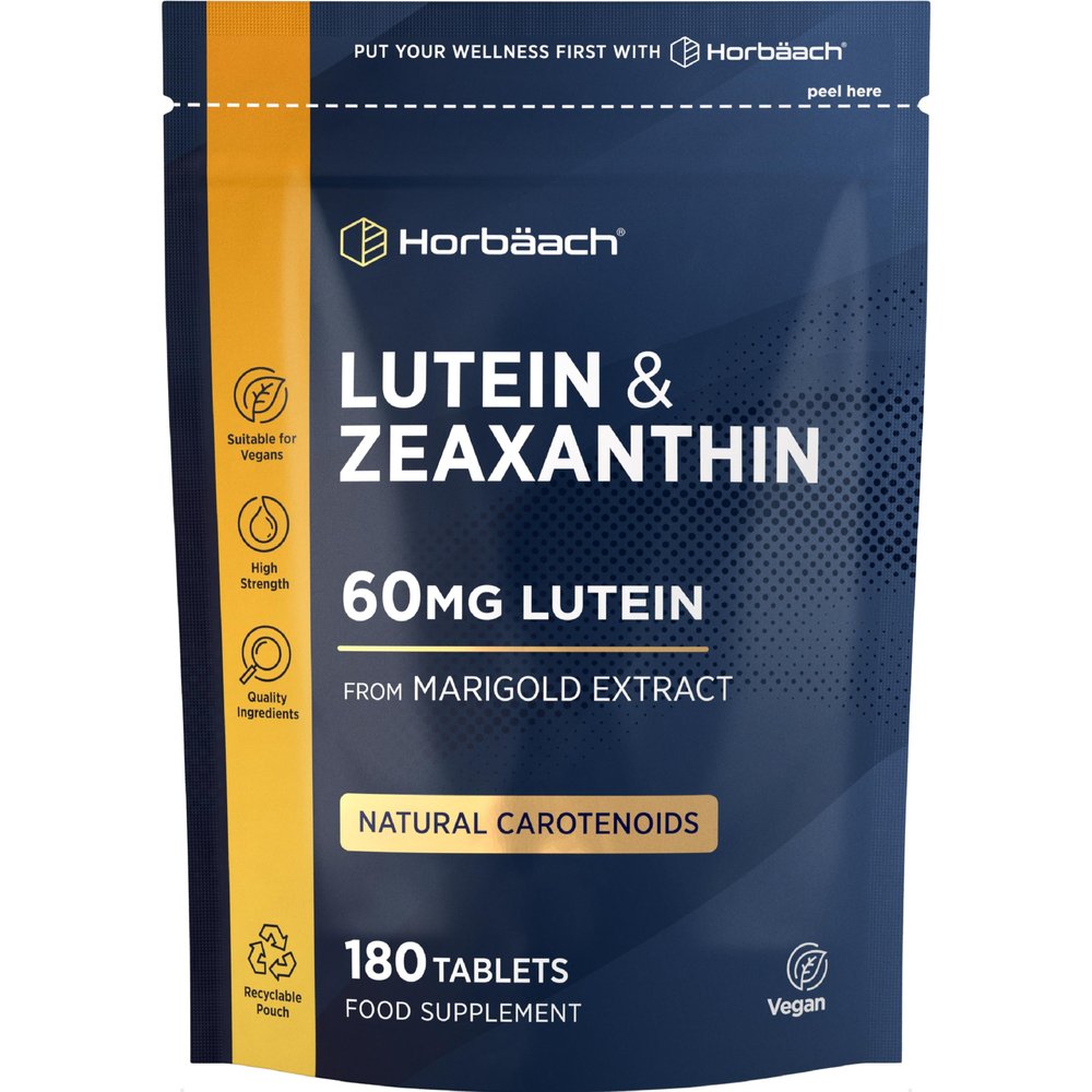 Lutein and Zeaxanthin Supplement | 180 Vegan Tablets | 60mg of Lutein and 3mg of Zeaxanthin | High Strength from Marigold Extract | by Horbaach