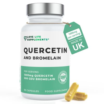Quercetin & Bromelain Supplement | 60 Capsules -30 Servings | Powerful Antioxidant | 1000mg Quercetin (from Sophora japonica) and 500 GDU Bromelain (from Pineapple) per Serving | Love Life Supplements