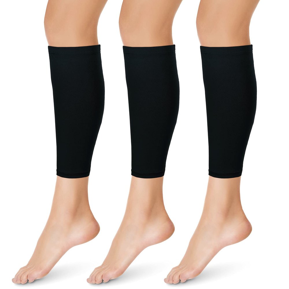 3 Pairs Calf Compression Sleeve, Leg Brace Socks, Shin Splint Support Relieve Calf Pain for Men Women Youth for Running, Cycling, Walking (Black,L)