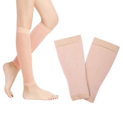 Agatige Varicose Veins Socks, 20-32mmhg Open Toe Medical Compression Socks for Women & Men Pressure Calf Compression Sleeve Socks for Swelling, Shin Splint - Skin Tone (M)
