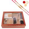 Jaiccha Ghasitaram Rakhi Gifts for Brothers Hamper Box 6 Goodies with Besan Barfi with 2 Pearl Rakhis view 1