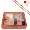 Jaiccha Ghasitaram Rakhi Gifts for Brothers Hamper Box 6 Goodies with Milk Cake with 2 Pearl Rakhis view 1