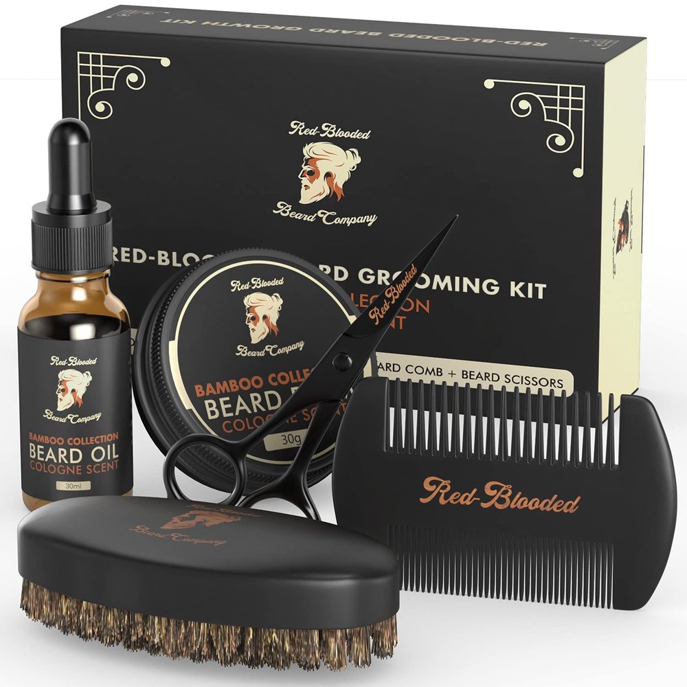 Red-Blooded Beard Grooming Kit for Men with Oil Balm Brush Comb