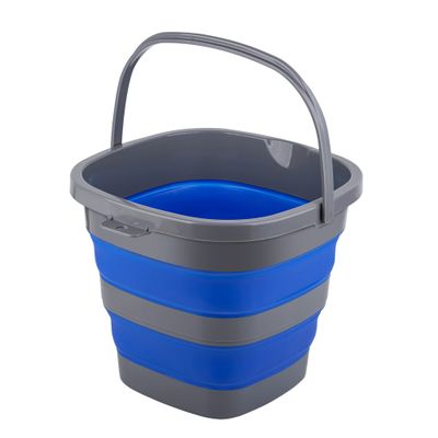 Collapsible Plastic Bucket with 2.6 Gallon (10L), Foldable Rectangular Tub for House Cleaning, Space Saving Outdoor Waterpot for Garden or Camping, Portable Fishing Water Pail (Blue)