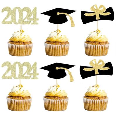 48 Pieces 2024 Graduation Cupcake Toppers Class of 2024 Graduation Cake Toppers for Grad 2024 Party Cake Decorations Supplies