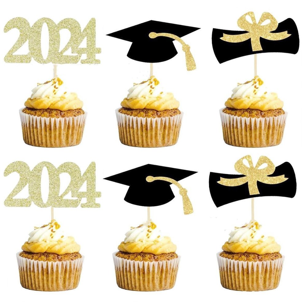 48 Pieces 2024 Graduation Cupcake Toppers Class of 2024 Graduation Cake Toppers for Grad 2024 Party Cake Decorations Supplies