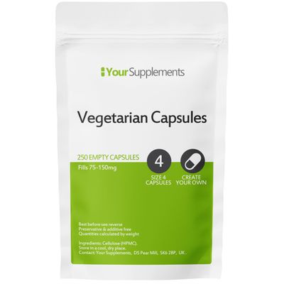 Empty Vegetarian Capsules - Size 4 - Extra Small - 250 Capsules - Holds Approximately 75-150mg of Powder.