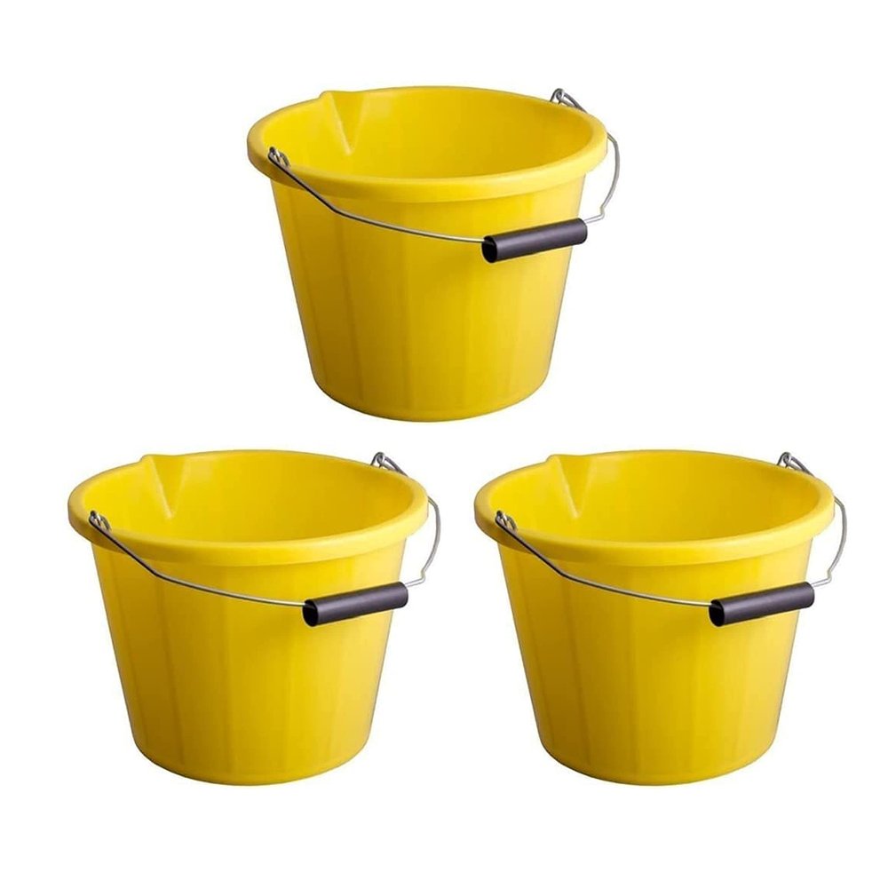 14L Litre Strong Blue Plastic Builders Bucket 3 Gallon Multipurpose Bucket Construction With Metal Handle & Spout For Cleaning Animal Feed Mixing Home & Garden (Made in UK) (3, Yellow)