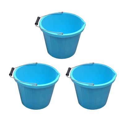 14L Litre Strong Plastic Builders Bucket 3 Gallon Multipurpose Storage Construction With Metal Handle & Spout For Cleaning Animal Feed Mixing Home & Garden (Made in UK) (3, Sky Blue)