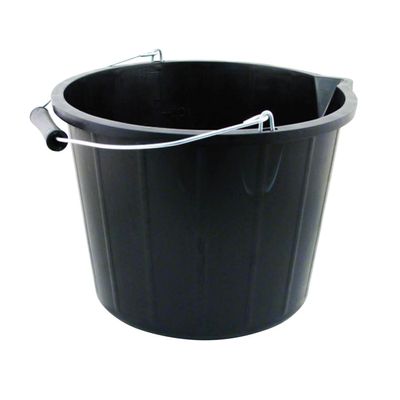 14L Litre Strong Plastic Builders Bucket 3 Gallon Multipurpose Storage Bucket Construction Bucket with Metal Handle & Spout for Cleaning Animal Feed Mixing Home & Garden (Made in UK) (1, Black)