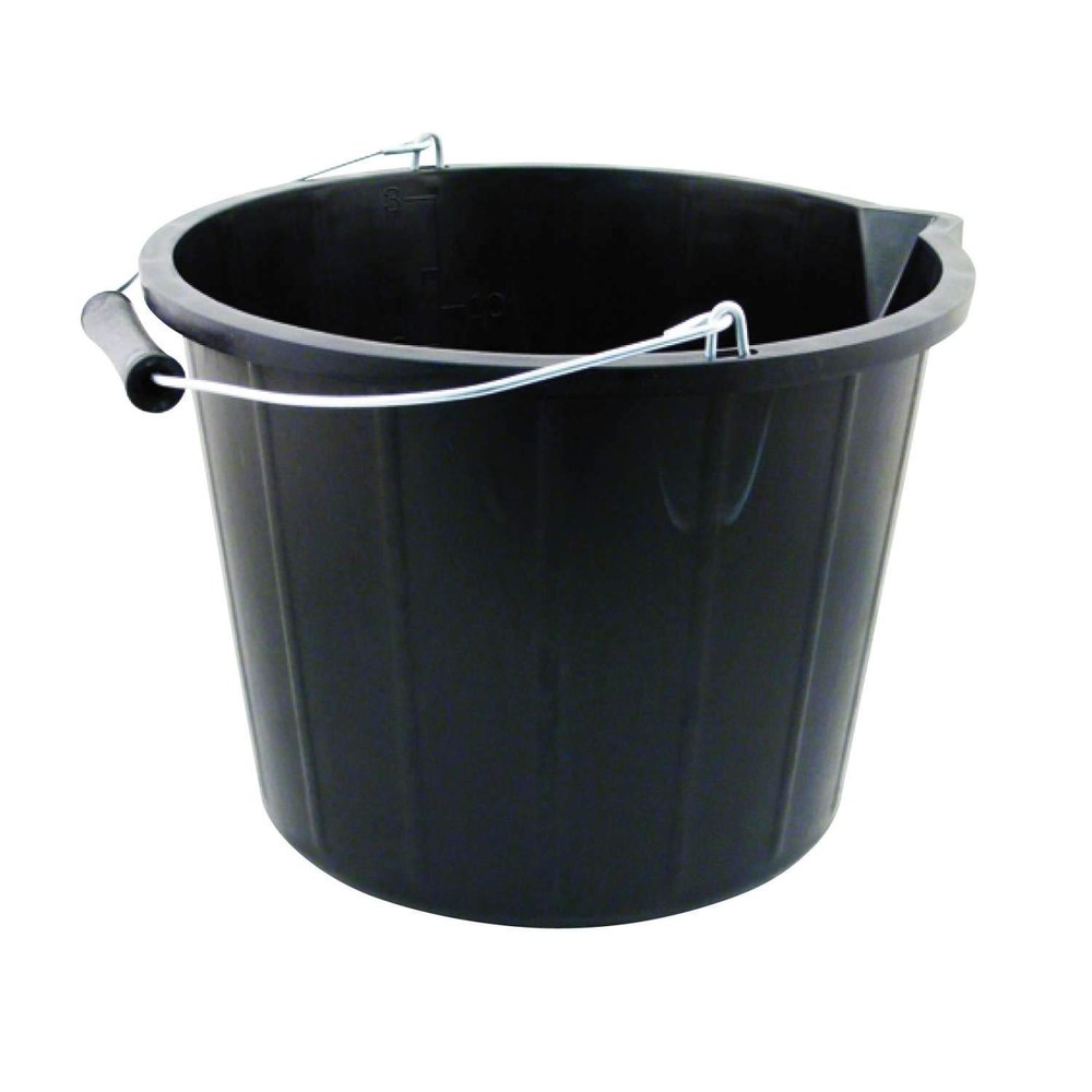 14L Litre Strong Plastic Builders Bucket 3 Gallon Multipurpose Storage Bucket Construction Bucket with Metal Handle & Spout for Cleaning Animal Feed Mixing Home & Garden (Made in UK) (1, Black)