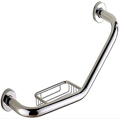 135 Angled Shower Grab Bar, Polished Chrome Stainless Steel Curved Handle, Bathtub Mounted Non-Slip Assist Support Railing, for Elderly Disabled Children (Color : with Soap Net, Size : 38cm)