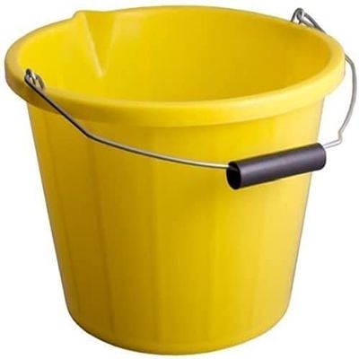 14L Litre Strong Plastic Builders Bucket 3 Gallon Multipurpose Storage Construction With Metal Handle & Spout For Cleaning Animal Feed Mixing Home & Garden (Made in UK) (1, Yellow)