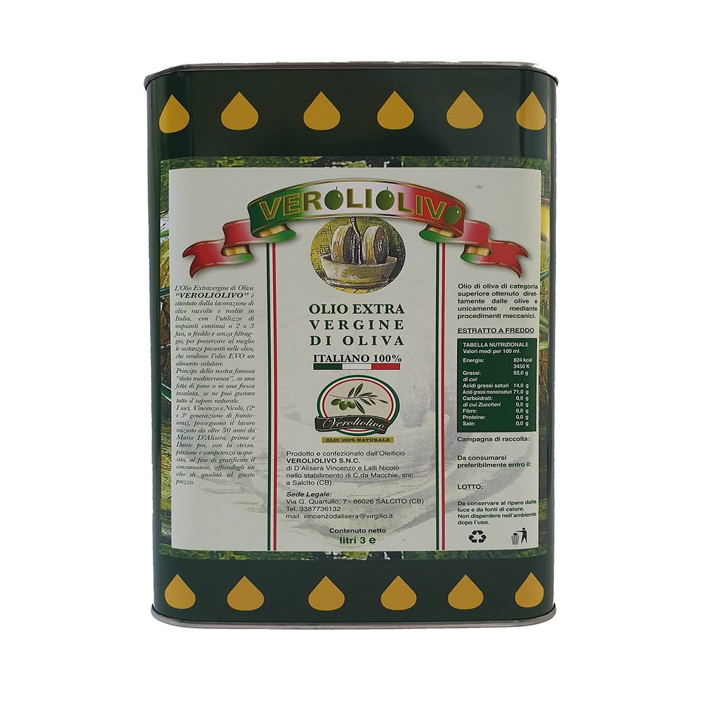 3 cans of 3 liters: - Oil obtained only from The Mechanical Processing of The Olives