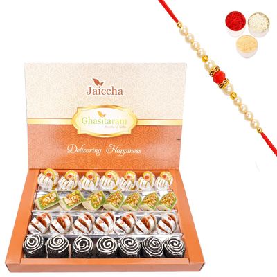 Jaiccha Ghasitaram Rakhi Gifts for Brothers Dryfruit Fancy Sweets 800 GMS with Beads Rakhi