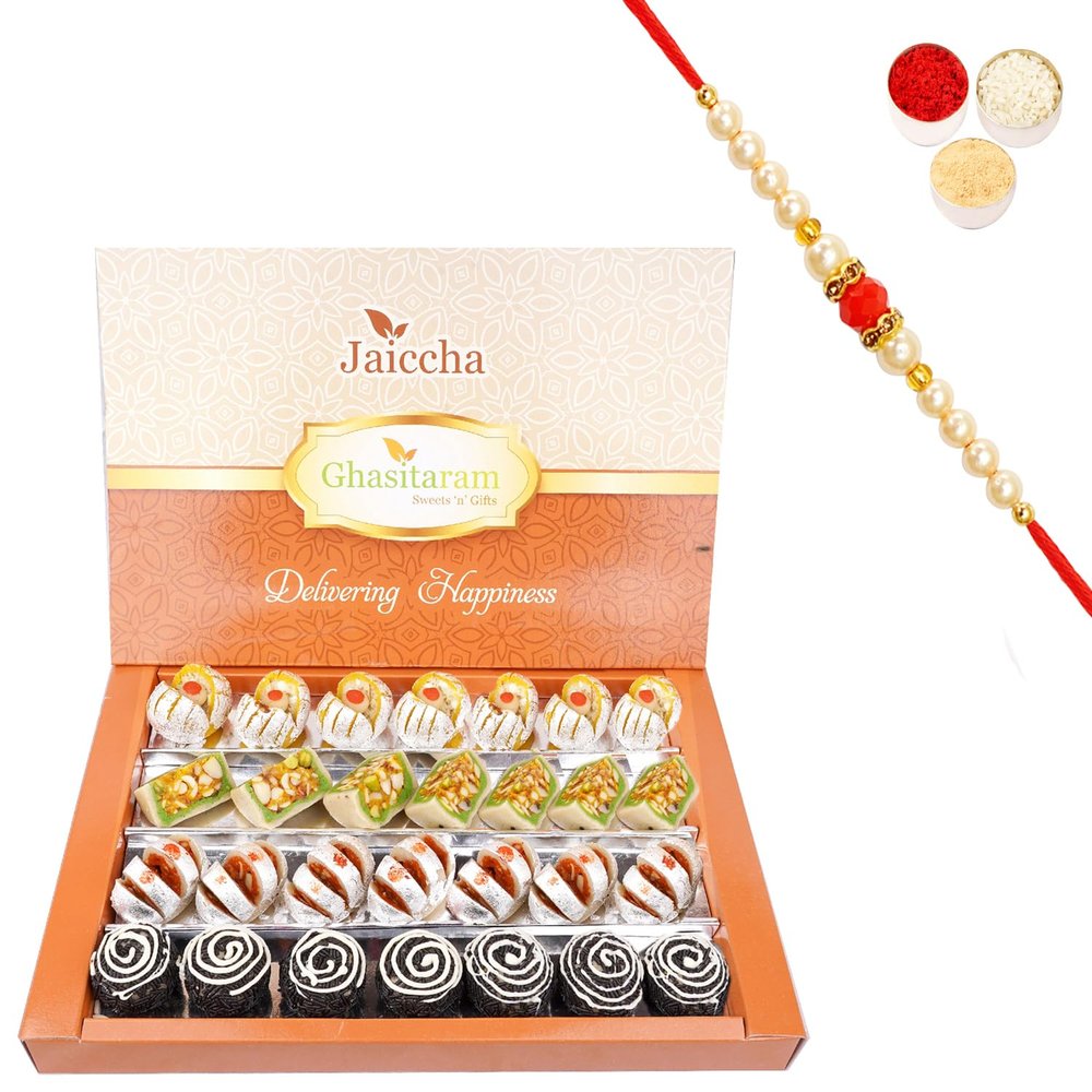Jaiccha Ghasitaram Rakhi Gifts for Brothers Dryfruit Fancy Sweets 800 GMS with Beads Rakhi