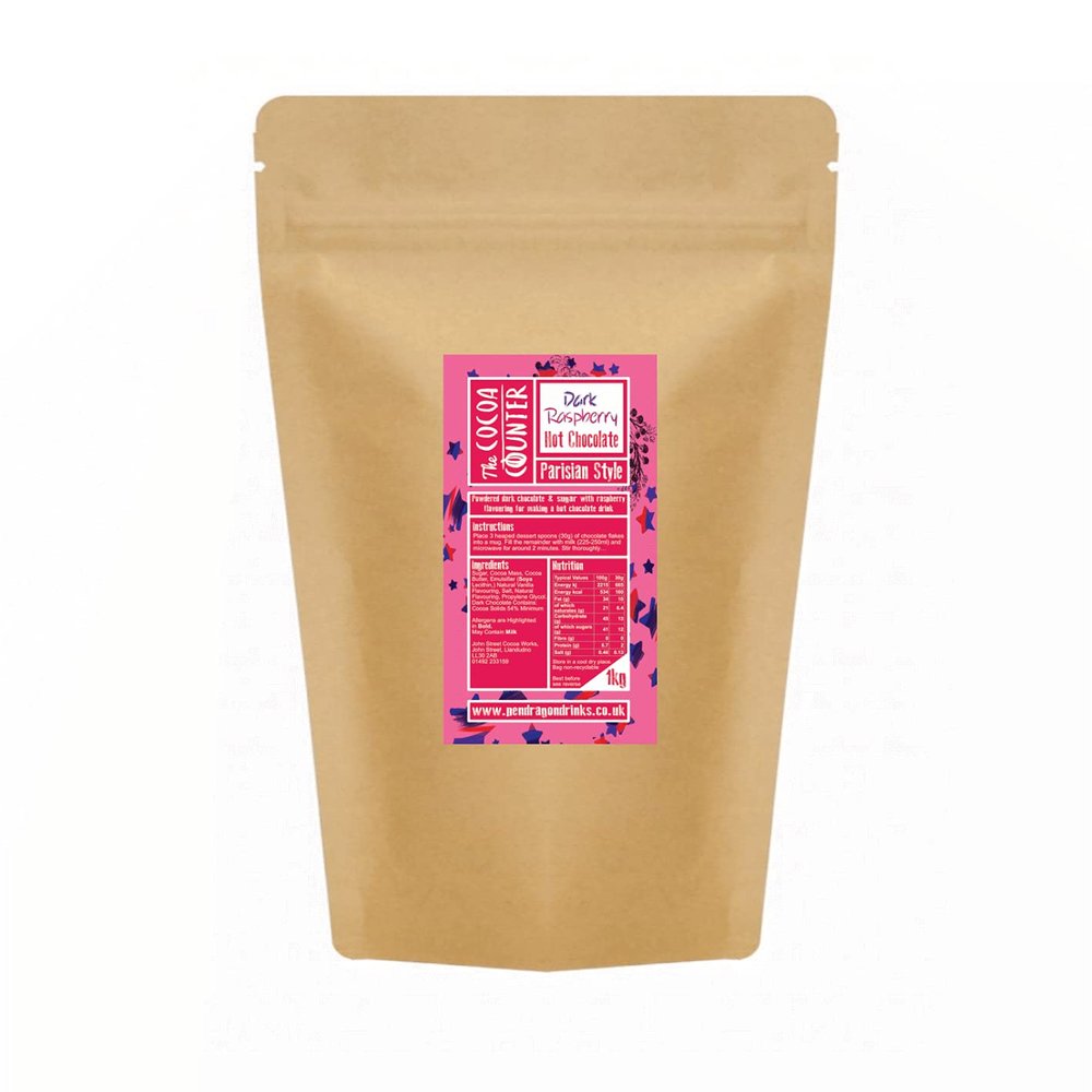 1kg Dark Raspberry Hot Chocolate Flakes (Parisian Style)