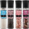 Soeos Black Peppercorns + White Sea Salt + Rainbow Peppercorns + Pink Salt, 9.8oz(277.82g) Spice Total, Plastic Bottle Grinder with Spice Included, Salt and Pepper Set, Grinder Set, Spice Set. view 1