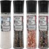 Soeos Black Peppercorns + White Sea Salt + Rainbow Peppercorns + Pink Salt, 9.8oz(277.82g) Spice Total, Plastic Bottle Grinder with Spice Included, Salt and Pepper Set, Grinder Set, Spice Set. view 2