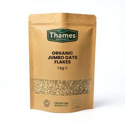 Organic Jumbo Oat Flakes - 100% Pure, Whole Grain, No Additives or Preservatives - Vegan, GMO-Free, Certified Organic - Delicious and Nutritious Breakfast Option - Thames Organic 1kg