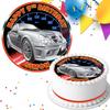 SPORTS CAR SILVER HAPPY BIRTHDAY PERSONALISED 7.5 INCH EDIBLE ICING CAKE TOPPER DECORATION R-070 view 1