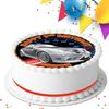 SPORTS CAR SILVER HAPPY BIRTHDAY PERSONALISED 7.5 INCH EDIBLE ICING CAKE TOPPER DECORATION R-070 view 3