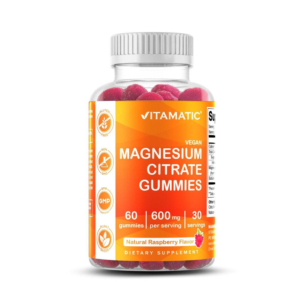 Vitamatic Magnesium Gummies 600mg per Serving - 60 Vegan Gummies - Promotes Healthy Relaxation, Muscle, Bone, & Energy Support