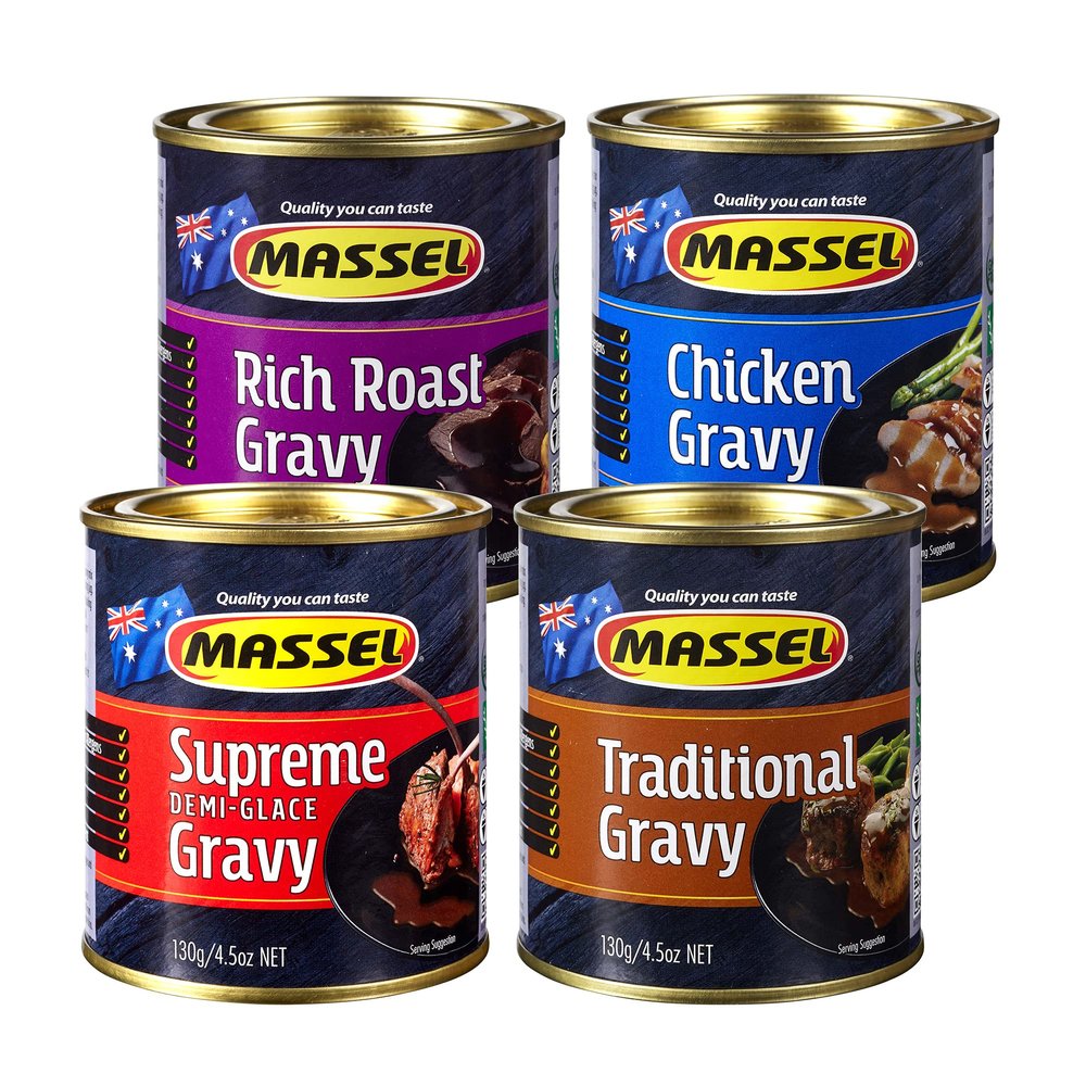 Massel Premium Gravy Powder Variety, Plant-Based, Gluten-Free, Low Fodmap, and Dairy Free Instant Gravy Mix, 130g, Pack of 4