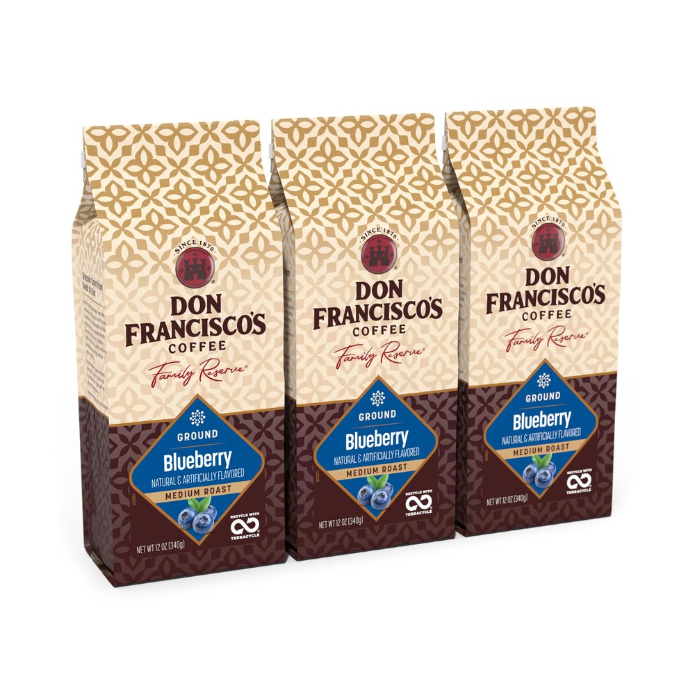 Don Francisco's Blueberry Flavoured Roasted Coffee Ground Coffee Recyclable 3 x 12oz Bags