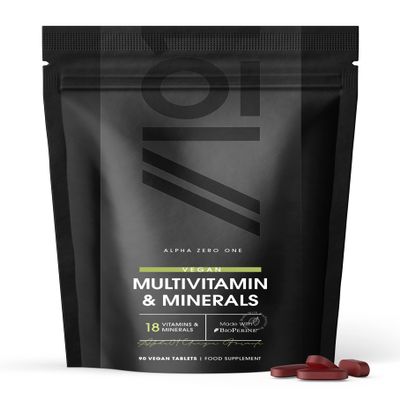 Multivitamins & Minerals for Men and Women  90 Vegan Tablets  High Strength 18 Essential Vitamins & Minerals with Iron, Vitamin C, B12 & D3  by Alpha01