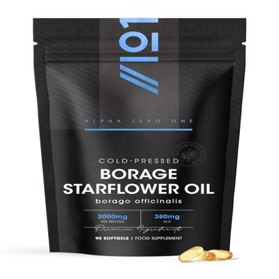 Starflower Oil 2000mg 380mg GLA Cold-Pressed Borage Oil - 90 Softgels - Natural Source of Omega-6 3 Month Supply Resealable and Recyclable Pouch by Alpha01