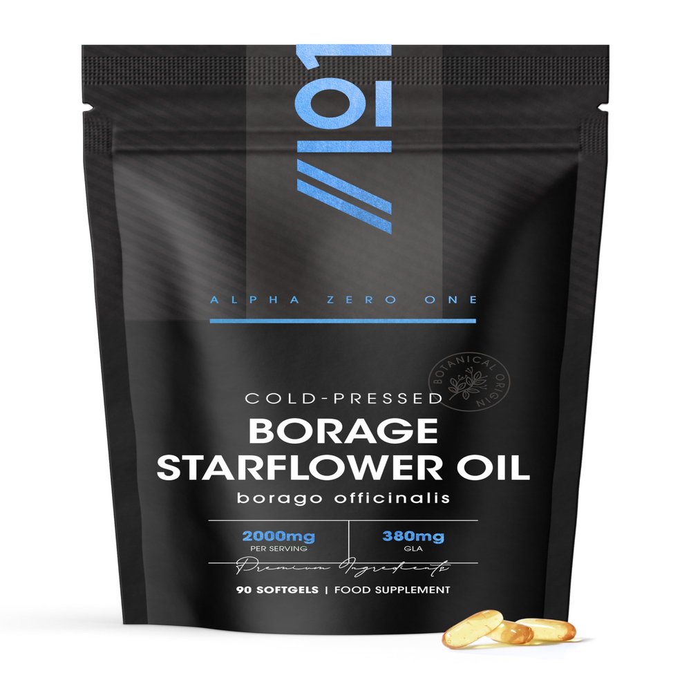 Starflower Oil 2000mg 380mg GLA Cold-Pressed Borage Oil - 90 Softgels - Natural Source of Omega-6 3 Month Supply Resealable and Recyclable Pouch by Alpha01