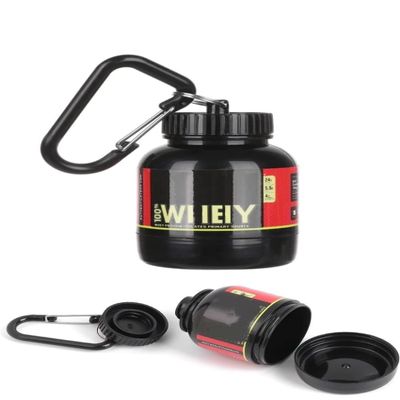 Omana Protein Powder Storage Container to go, Portable Supplement Container with Funnel & Keychain for Travel Gym Workout Fitness, BPA Free (Black, 100 ml)