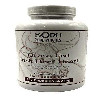 Boru Supplements Grass Fed Irish Beef Heart Vitamins B12, Coenzyme Q10, Iron, Zinc, Selenium (180 Capsules) Organically Reared