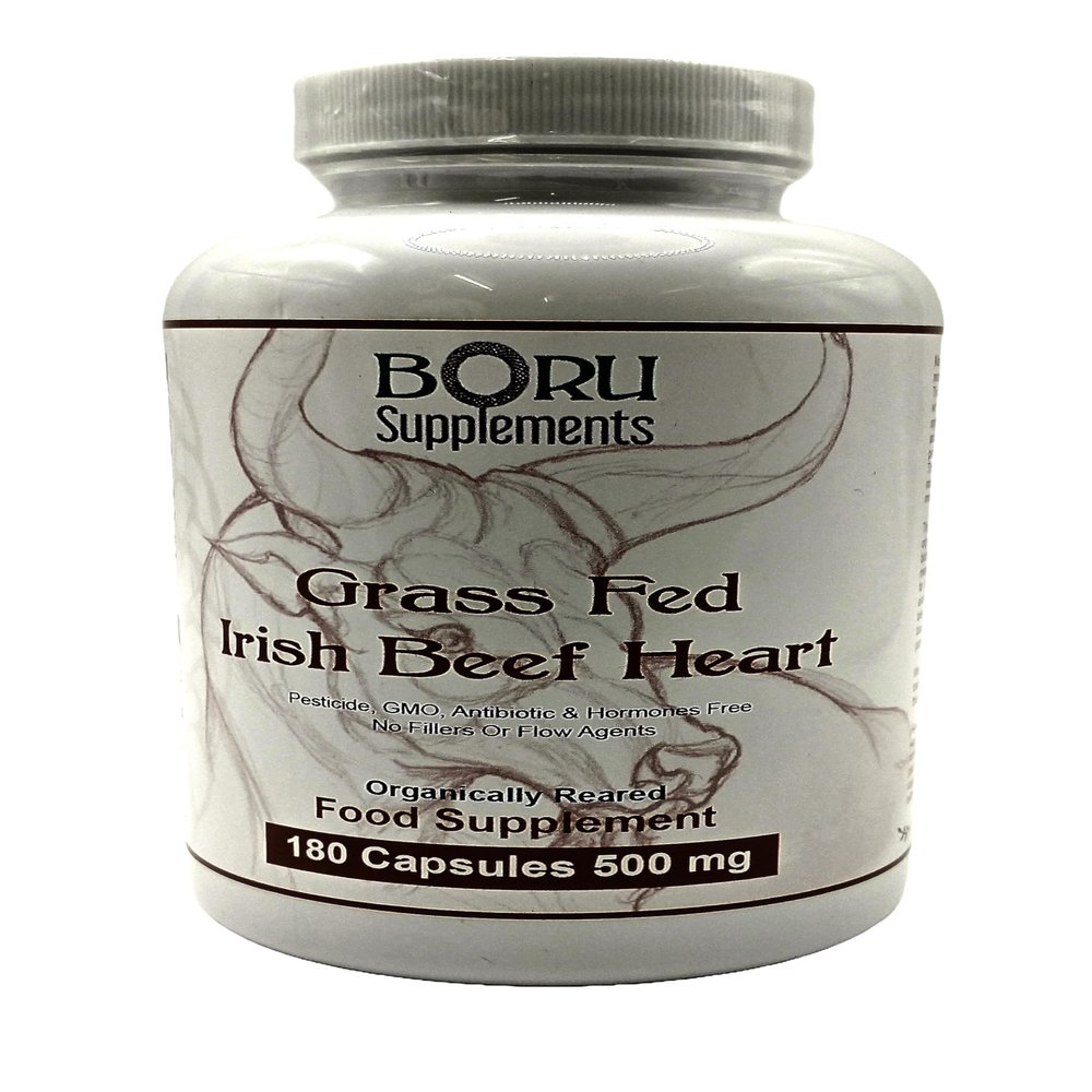 Boru Supplements Grass Fed Irish Beef Heart Vitamins B12, Coenzyme Q10, Iron, Zinc, Selenium (180 Capsules) Organically Reared