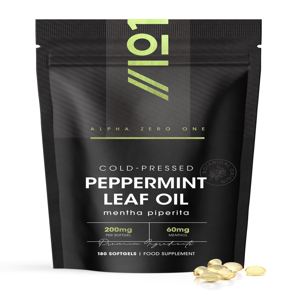Peppermint Oil Capsule 200mg - 180 Softgels (6 Months Supply) - Cold-Pressed - Fast Absorbing & Easy to Digest - 100% Natural Digestive Supplement by Alpha01
