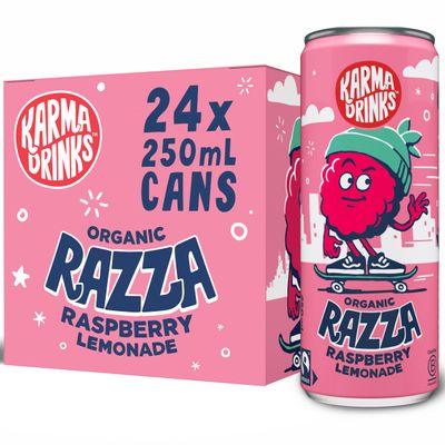 Karma Drinks Razza Raspberry Pink Lemonade - 24 x 250ml Cans - Natural Fizzy Soft Drinks, Fairtrade, Organic & Vegan
