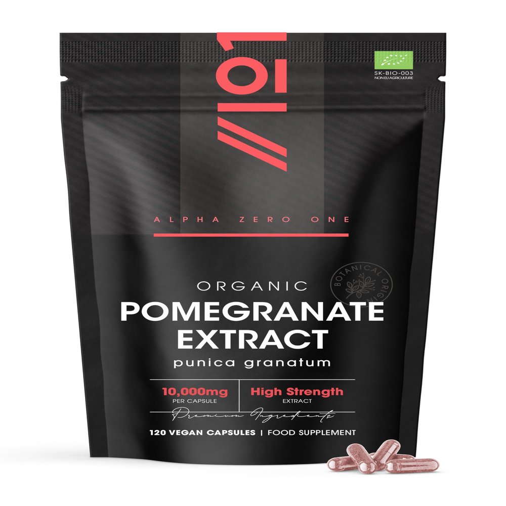 Organic Pomegranate Extract 10,000mg 120 Vegan Capsules High Strength 40:1 Punica Granatum Extract - Resealable and Recyclable Pouch by Alpha01