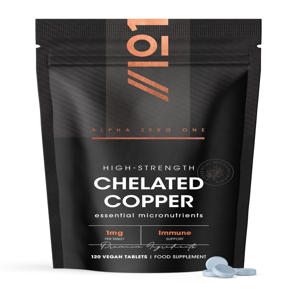 Chelated Copper Tablets 1mg - Pack of 120 - Supports Immunity - for Healthy Hair and Skin - Vegan and Gluten Free  Resealable and Recyclable Pouch by Alpha01