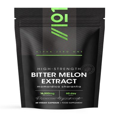 Bitter Melon Extract 16,500mg (Karela)  60 Vegan Capsules (2 Months Supply)  Resealable and Recyclable Pouch by Alpha01 (Natural)