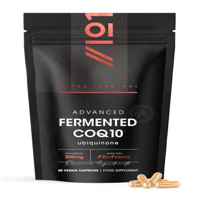 Fermented CoQ10 300mg  60 Vegan Capsules  USP Grade Ubiquinone with BioPerine Enhanced Absorption  Naturally Fermented Co Enzyme Q10  by Alpha01