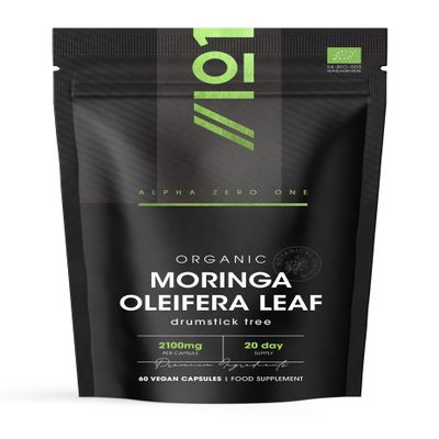 Organic Moringa 2100mg - 60 Vegan Capsules - Raw Moringa Oleifera Leaf - Rich in Vitamins, Antioxidants & Amino Acid  Resealable and Recyclable Pouch by Alpha01