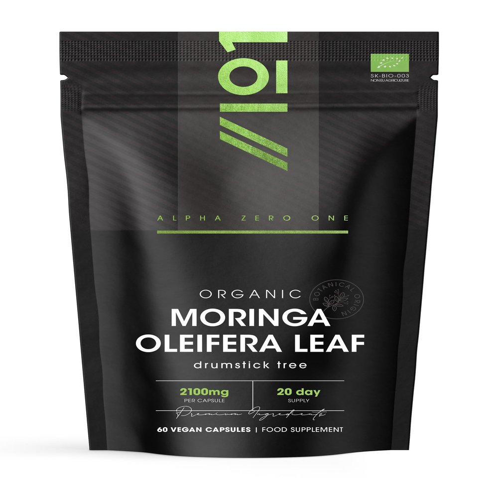 Organic Moringa 2100mg - 60 Vegan Capsules - Raw Moringa Oleifera Leaf - Rich in Vitamins, Antioxidants & Amino Acid Resealable and Recyclable Pouch by Alpha01